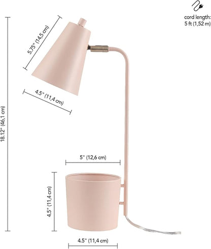 Globe Electric 30295 Taylor 18" Organizer Desk Lamp, Matte Pink, Brass Pivot Joint, On/Off Rotary Switch at Shade - LeafyLoom