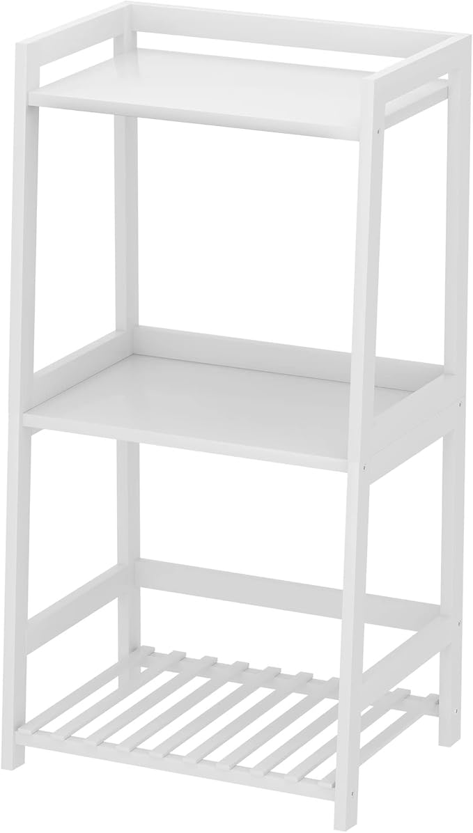 Bathroom Shelves, 3 Tier Ladder Shelf Bamboo Nightstand Open Shelving, Bookshelf Bookcase End Table Plant Stand for Living Room, Bedroom, Bathroom, Kitchen, Balcony - LeafyLoom