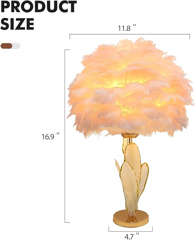 ZYLEIESENBAO Girl Lamp Creative Feather Table Lamp Gold Pink Bedside Princess Lamp Goose Feather Desk Lamp Simple Atmosphere Decoration Art Wedding Romantic Table Lamp - LeafyLoom