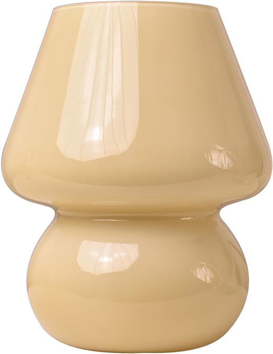 Mushroom Lamp,Vintage Glass Mushroom Bedside Table Lamps Yellow Murano Style Small Nightstand Desklamp Swirl Light for Home Decor, Dining, Living, Bedroom, Gift (Bright Yellow) - LeafyLoom