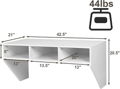 Computer Floating, Home Office Working, 42.5” Laptop Table Writing w/Storage Shelves, Modern Console Media Cabinet Wall Mounted Desk Hutch, White - LeafyLoom