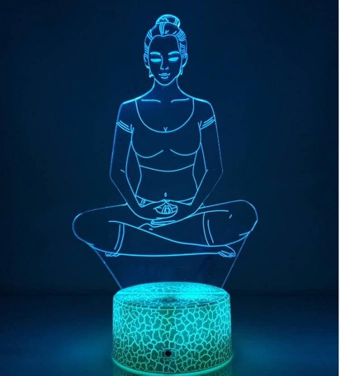 Creative 3D Yoga Meditation Night Light 16 Colors Changing USB Powered Remote Control Touch Switch Decor Lamp Optical Illusion Lamp LED Table Desk Lamp Children Kids Christmas Brithday Gift - LeafyLoom