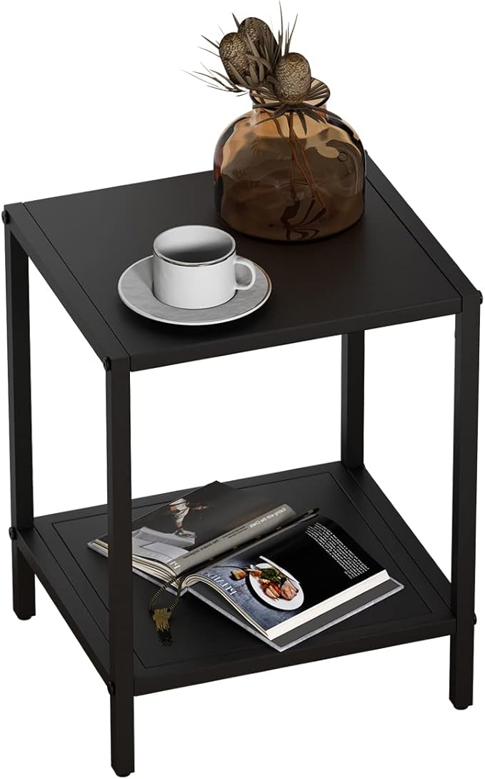 Black Metal Nightstand - 2 Shelf Multipurpose End Table Sturdy Sturdy Bedside Table Easy to Clean Suitable for Function As a Night Stand,End Table,Side Table (Black) - LeafyLoom