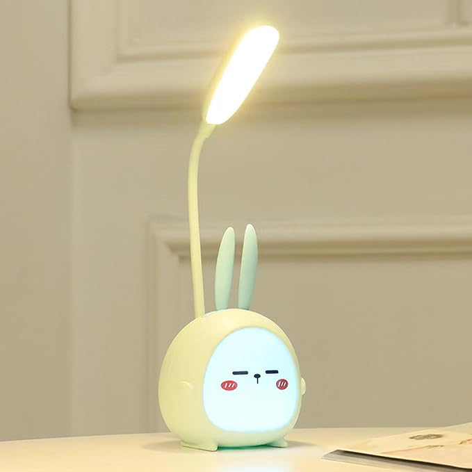 Cute Bunny Desk Lamp, Portable LED Desk Lamps with Night Light,Rabbit Foldable USB Rechargeable Reading Light for Children Boys Girls Study (Blue) - LeafyLoom