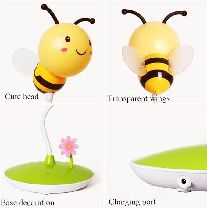 Cute Bumblebee LED Desk Lamp Touch Control Dimming 3 Brightness and 360°Flexible Gooseneck Eye-Care USB Rechargeable Lamp for Teens - LeafyLoom