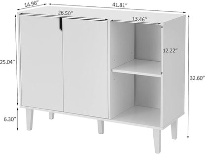 Panana Kitchen Buffet Cabinet Storage Sideboard with 2 Doors 2 Shelves, White, 41.8" L x 15" W x 32.5" H - LeafyLoom