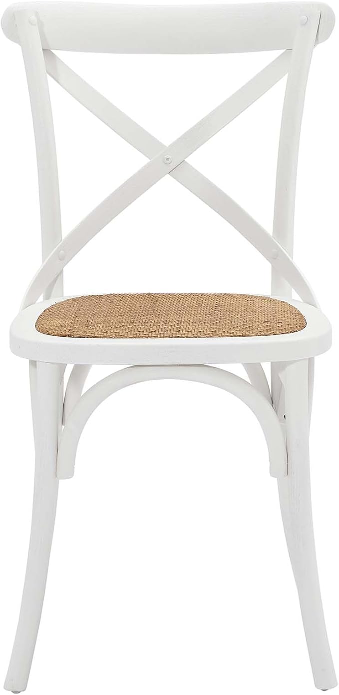 Modway Gear Rustic Modern Farmhouse Elm Wood Rattan Two Dining Chairs in White - LeafyLoom