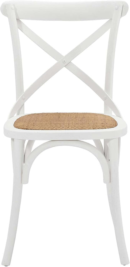 Modway Gear Rustic Modern Farmhouse Elm Wood Rattan Two Dining Chairs in White - LeafyLoom