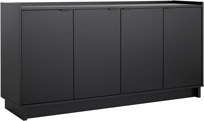 Prepac Simply Modern 4 Console Table Doors and Shelves, Sideboard Storage Cabinet, 60" W x 30" H x 16" D, Black - LeafyLoom