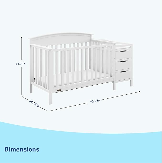 Graco Benton 4-in-1 Convertible Crib and Changer (White) – Crib and Changing Table Combo, Includes Water-Resistant Changing Pad, 3 Drawers, Converts to Toddler Bed, Daybed and Full-Size Bed - LeafyLoom