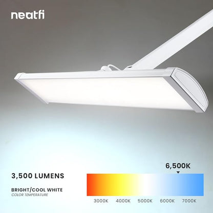 Neatfi Ultra 3,500 Lumen LED Desk Lamp, 45W, 26-Inch Wide Metal Shade, 270 SMD LEDs (Non-CCT with Clamp, White) - LeafyLoom