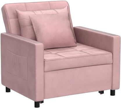 XSPRACER [UPDATED] Convertible Chair Bed, Sleeper Chair Bed 3 in 1, Stepless Adjustable Backrest,Armchair, Sofa, Bed, Flannel, Pink, Single One - LeafyLoom