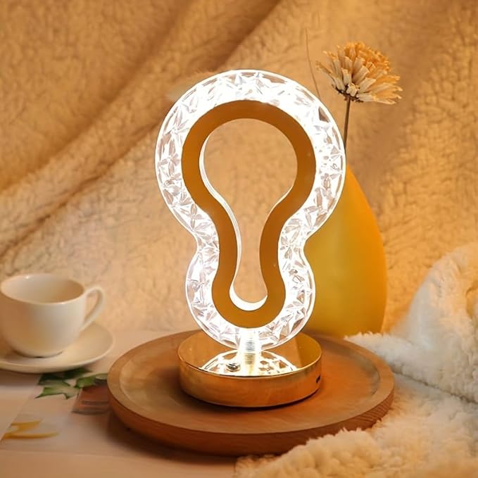 Cordless Moon Crystal Table Lamp,3-Color Touch Control, Rechargeable Battery - Ideal Bedside Lamp for Bedroom Nightstand (Gold-03) - LeafyLoom