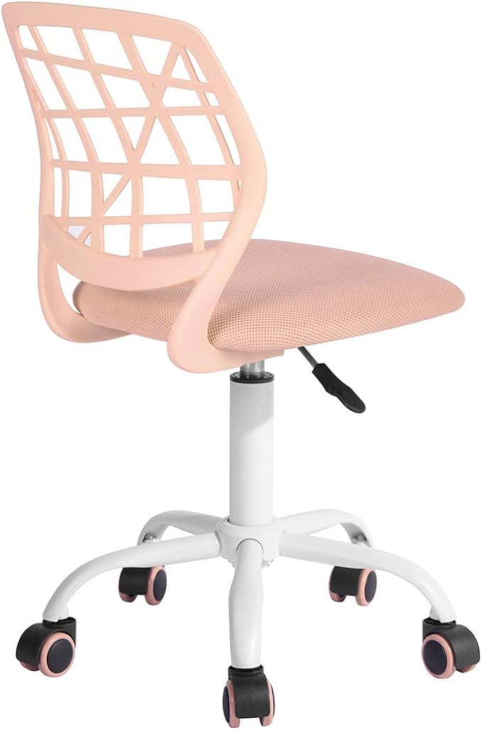 FurnitureR Desk Chair Armless Home Office Task Chair with Mesh Padded Cushion Swivel Study Chair with Rolling Wheels for Teens Child Kids Girls，Pink Plica - LeafyLoom