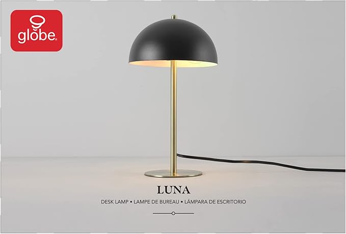 Globe Electric 52938 Luna 15" Desk Lamp, Matte Black, Matte Brass Accents, in-Line On/Off Rocker Switch - LeafyLoom