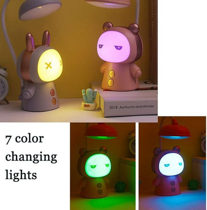 Cartoon Led Desk Lamp Fun Cute Learning Folding Rechargeable Eye Protection Student Children Kids Reading Night Light Bedside Gradient Colour - LeafyLoom