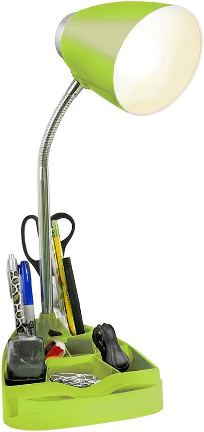 Simple Designs LD1002-GRN Gooseneck Organizer Desk Lamp with iPad Tablet Stand Book Holder, Green - LeafyLoom