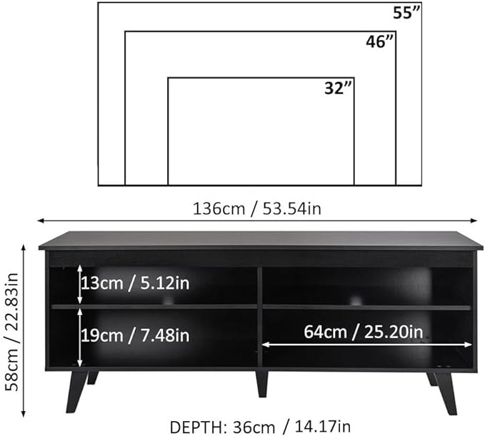 Madesa TV Stand Cabinet with 4 Shelves and Cable Management, Entertainment Center for TVs up to 55 Inches, Wooden, 23'' H x 15'' D x 53'' L – Black - LeafyLoom