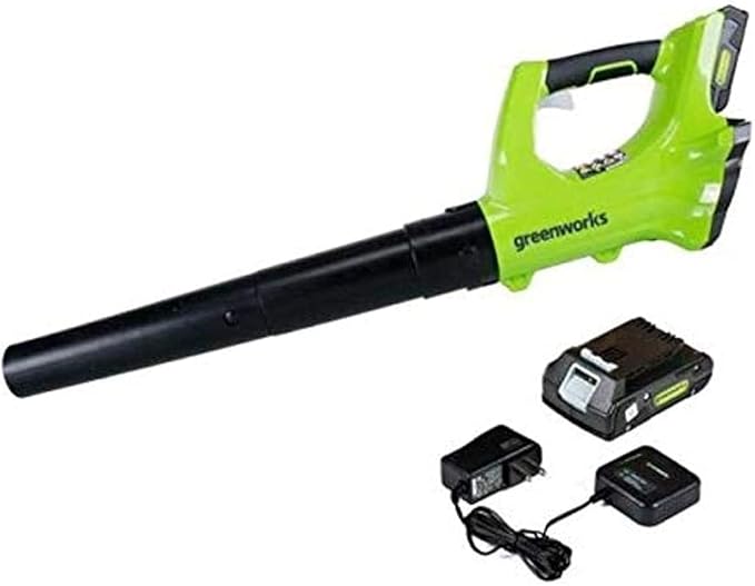 Greenworks 24V Axial Leaf Blower (100 MPH / 330 CFM), 2Ah Battery and Charger Included - LeafyLoom