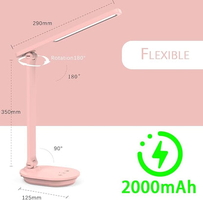 Pink Desk Lamp College Dorm Essentials for Girls, 3 Color Dimmable Reading Lamp, Battery Operated, USB Rechargeable Powered, Cordless, Portable, Cute LED Desk Lamps for Home Office, Bedrooms, Study - LeafyLoom