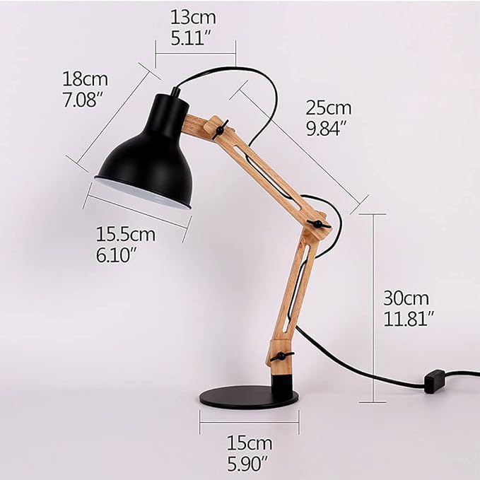 FIRVRE Swing Arm Desk Lamp, Retro Desk Lamp with Adjustable Goose Neck, Architect Wooden Desk Lamp for Bedroom Study Home Office - LeafyLoom