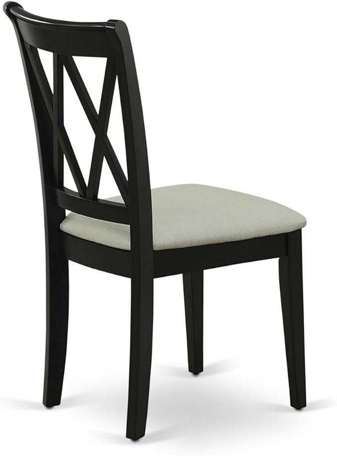 East West Furniture CLC-BLK-C Clarksville Dining Room Chairs - Linen Fabric Upholstered Wood Chairs, Set of 2, Black - LeafyLoom