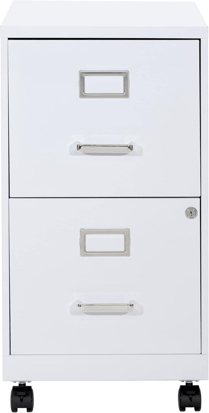 OSP Home Furnishings 2 Drawer Mobile Locking Metal File Cabinet, White - LeafyLoom