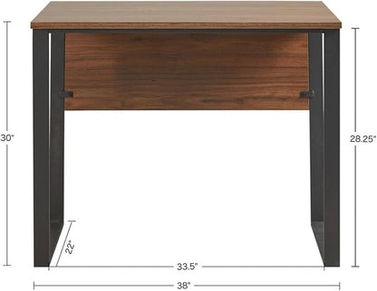 510 DESIGN Carlyle Home Office Computer Desk for Small Spaces - Industrial Wooden Top Writing Table with Sturdy Metal Legs, Living Room Furniture, Easy Assembly, 38" W x 22" D x 30" H, Dark Coffee - LeafyLoom