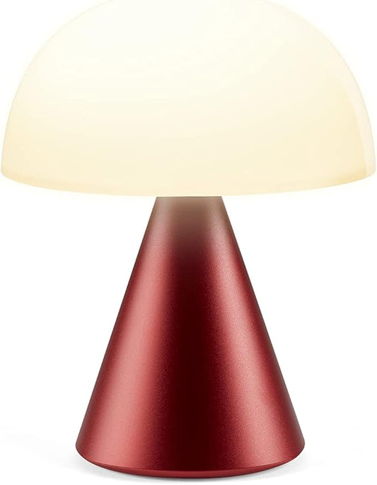 Lexon Mina L Mushroom Lamp - 9 LED Color Table Lamp for Bedrooms, Living Room & Office - Cordless, Rechargeable with 24h Light & Dimmer, Aluminum, Large - Dark Red - LeafyLoom