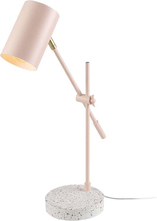 Globe Electric 30292 18" Desk/Table Lamp, Matte Pink, Matte Brass Accent, Terrazzo Base, Adjustable Height, Balance Arm, in-Line Rocker On/Off Switch, Adjustable Lamp, Home Office Accessories - LeafyLoom