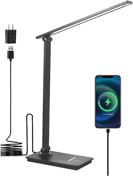 Eye-Caring Table Lamp with 3 Brightness Levels - 7W, 6000K, Black - Illuminate Your Workspace with Our Adjustable LED Desk Lamp - Perfect for Work, Study, and Reading - Adapter Included - LeafyLoom