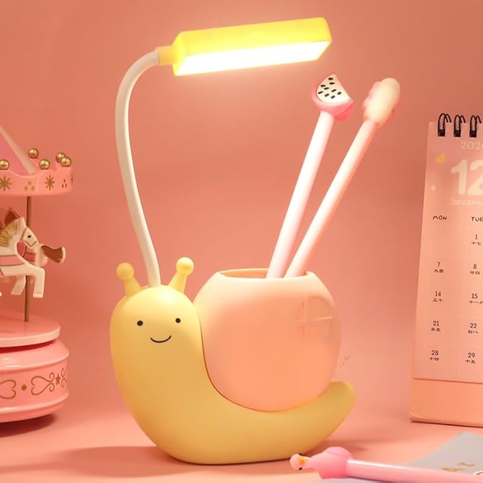 ZYTC LED Desk Lamp Cartoon Snail Adjustable Foldable Reading Lamp Assorted Colors Eye Caring Table Lamp Light with USB Charging Port Built-in Battery for Student Study Work(Yellow) - LeafyLoom