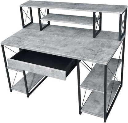 Acme Amiel Wooden 1-Drawer Writing Desk in Faux Concrete and Black - LeafyLoom