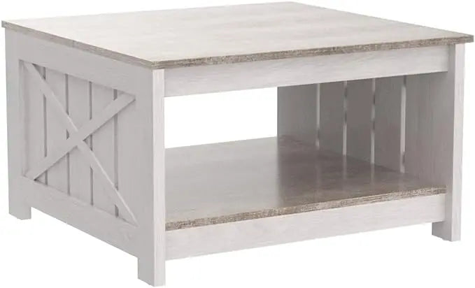 YITAHOME Coffee Table Farmhouse Coffee Table with Storage Rustic Wood Cocktail Table,Square Coffee Table for Living Meeting Room with Half Open Storage Compartment,Grey Wash - LeafyLoom