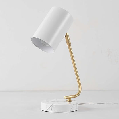 Globe Electric Novogratz x 65784 Athena 15" Desk Lamp, White Shade, Brass Arm, White Faux Marble Base - LeafyLoom