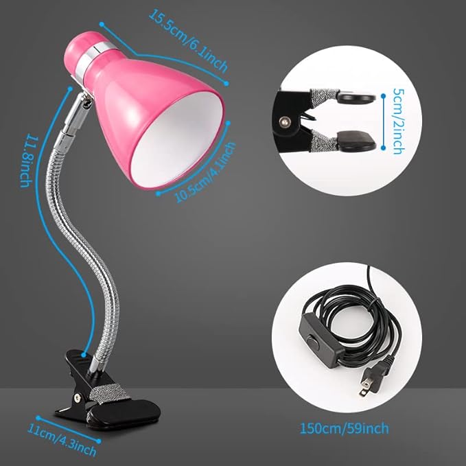 Metal Desk Lamps Clip on Lamp Clip on Light Portable Clamp On Reading Light,Eye-Caring Study Table Lamp with Flexible Goose Neck for Bedroom and Office Home Lighting (Rose red) - LeafyLoom