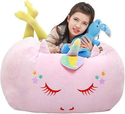 Unicorn Stuffed Animal Toy Storage, Kids Bean Bag Chair COVER ONLY, Velvet Extra Soft Stuffed Organization Replace Mesh Toy Hammock for Kids Blankets Towels Clothes Home Supplies Pink - LeafyLoom