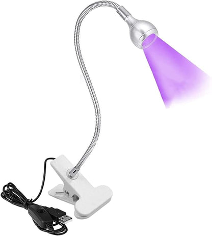 UV Nail Lamp, UV Light for Nails UV LED Light Fixtures with Gooseneck and Clamp Mini Desk Light Clamp Portable Gooseneck for Outdoor Stall Gel Nail Curing, 5V USB Input (Slive,Round Head) - LeafyLoom