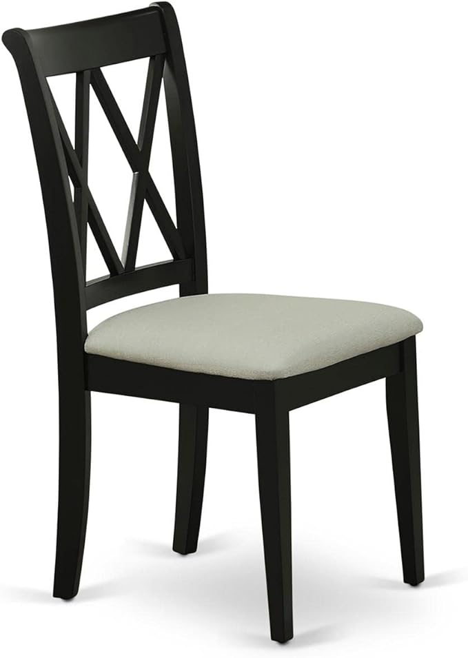 East West Furniture CLC-BLK-C Clarksville Dining Room Chairs - Linen Fabric Upholstered Wood Chairs, Set of 2, Black - LeafyLoom