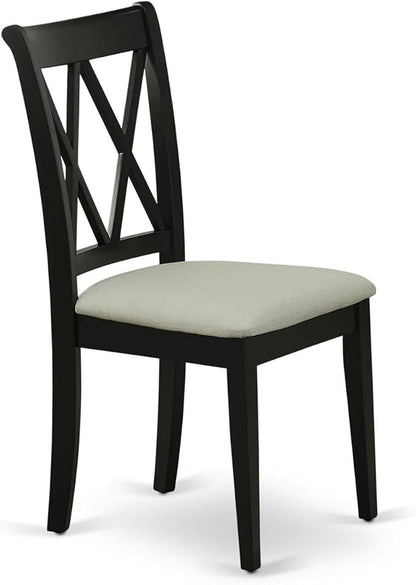 East West Furniture CLC-BLK-C Clarksville Dining Room Chairs - Linen Fabric Upholstered Wood Chairs, Set of 2, Black - LeafyLoom