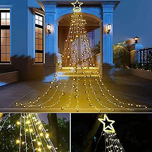 PUHONG Christmas Decoration Outdoor Star String Lights,16.4Ft Christmas Tree Toppers Lights 320 LED 8 Memory Modes with 14" Lighted Star for Halloween Christmas New Year Holiday Birthday(Warm White) PUHONG