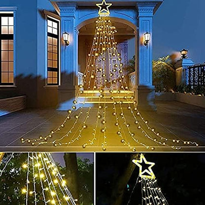 PUHONG Christmas Decoration Outdoor Star String Lights,16.4Ft Christmas Tree Toppers Lights 320 LED 8 Memory Modes with 14" Lighted Star for Halloween Christmas New Year Holiday Birthday(Warm White) PUHONG