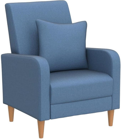 COLAMY Modern Accent Living Room Chairs Set of 2, Upholstered Fabric Armchair Reading Side Chair, Single Sofa with Back Pillow and Wood Legs, Blue - LeafyLoom