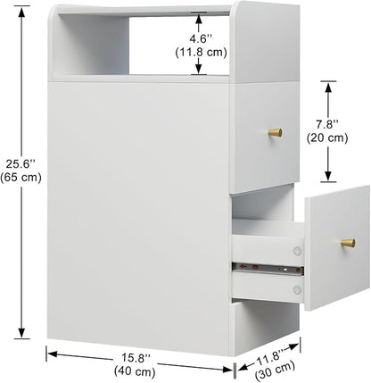 White Nightstand with Two Drawers,Chest of Drawers for Bedroom with Side Opening Storage Rack,3 Tiers Modern Night Table for Bedroom Storage Furniture (Round Corner) - LeafyLoom