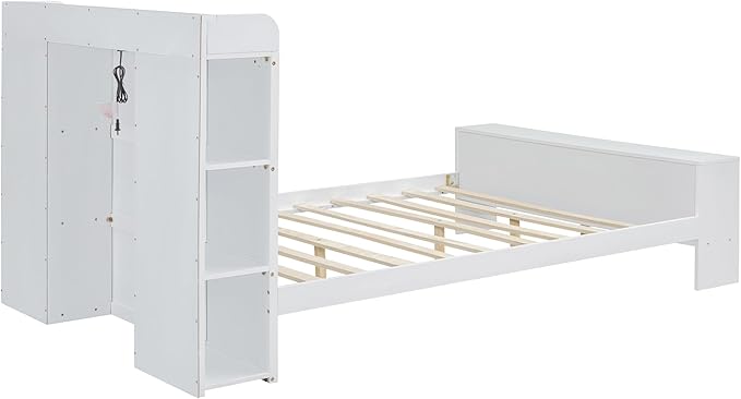 Merax Full Size Bed Frame with Storage,Kids Platform Bed with Cabinets and Shelves On Headboard and Footboard,Bookcase Headboard & USB Ports - LeafyLoom