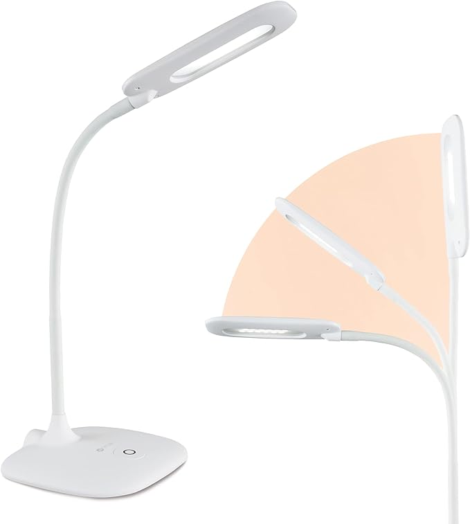 OttLite LED Soft Touch Desk Lamp - 3 Brightness Settings with Energy Efficient Natural Daylight LEDs - Adjustable Flexible Neck & Touch Controls for Tabletops, Home Office, Computer Desk, & Dorms - LeafyLoom