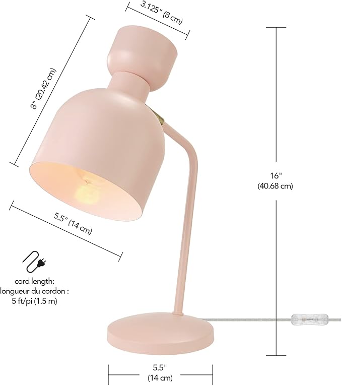 Globe Electric 52297 Harper 16" Desk Lamp, Matte Pink, Matte Brass Pivot Joint, in-Line On Off Switch - LeafyLoom