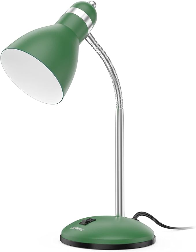 LEPOWER Metal Desk Lamp, Adjustable Goose Neck Table Lamp, Eye-Caring Study Desk Lamps for Bedroom, Study Room and Office (Green) - LeafyLoom