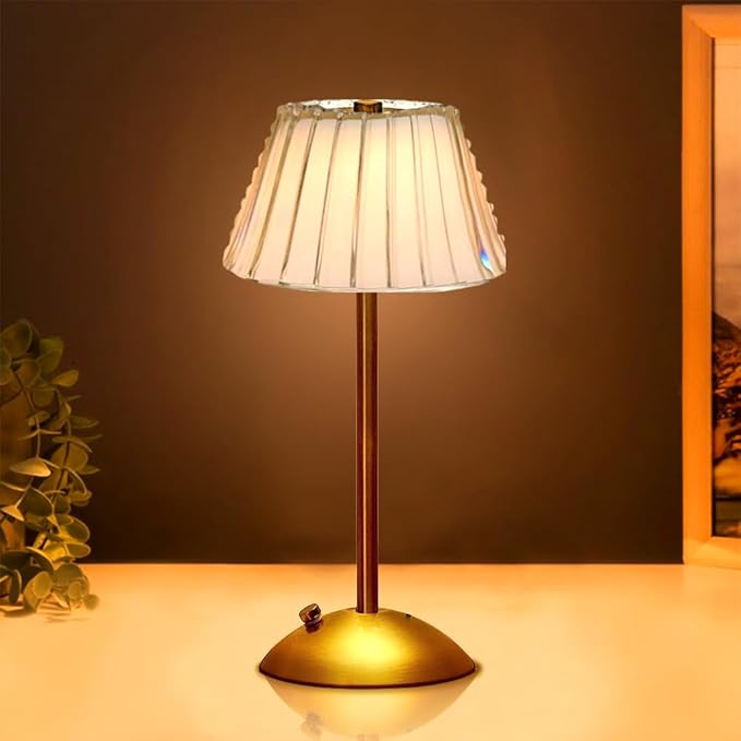 Cordless Metal Desk Lamp, Touch Sensor Control LED Table Lamp,3 Color Stepless Dimmable Battery Powered Lamp,Night Light for Kids Nursery,Bedroom/Desk/Cafe (Gold) - LeafyLoom