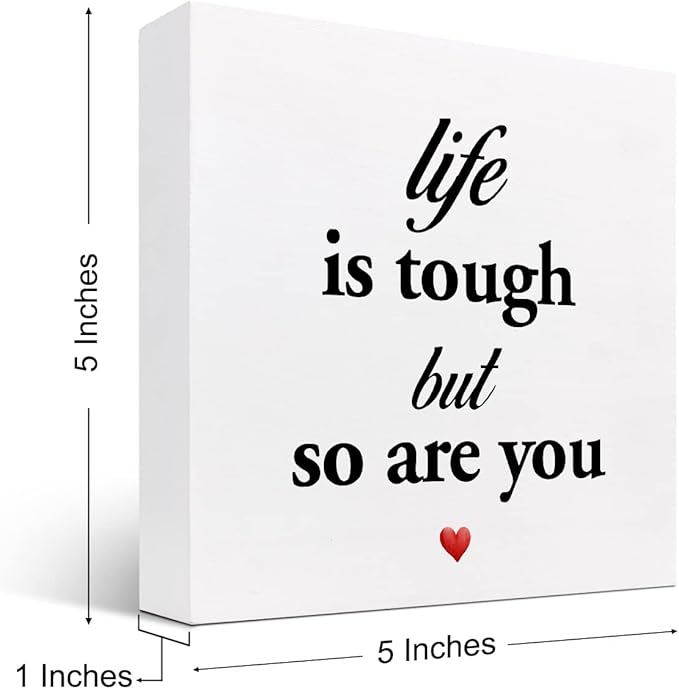 Life Is Tough but so Are You Wooden Sign,Inspirational Wooden Box Sign,Motivational Quotes Desk Decor,Positive Wood Signs,Funny Office Signs for Desk - LeafyLoom